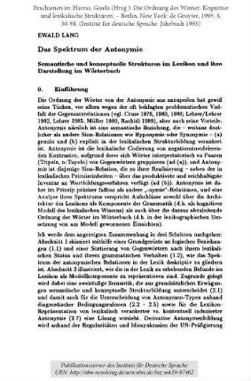 Das Spektrum der Antonymie. Semantische und konzeptuelle Strukturen im Lexikon und ihre Darstellung im Wörterbuch