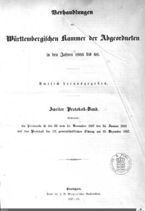 2,31: Landtag Württemberg - Kammer 2, Protokolle 1866-1868, Bd. 2