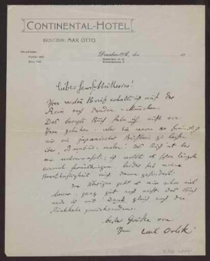 Schreiben an Hermann Muthesius (Brief)