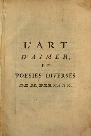 L'Art D'Aimer, Et Poésies Diverses