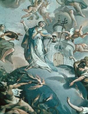Verehrung der Ecclesia durch die vier Erdteile