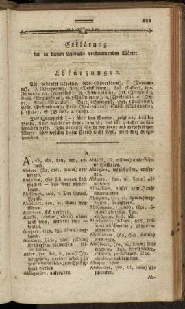 Erklärung der in diesem Lesebuche vorkommenden Wörter.
