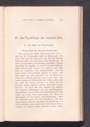 IV. Die Psychologie der neusten Zeit.