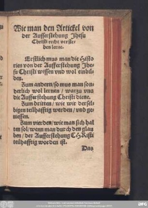 Wie man den Artickel von der Aufferstehung Jhesu Christi recht verstehen lerne.