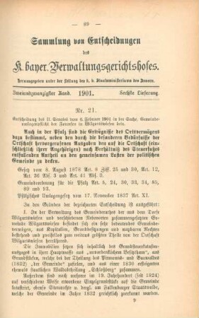 Zweiundzwanzigster Band. 1901. Sechste Lieferung. - Nr. 21. - Nr. 22.