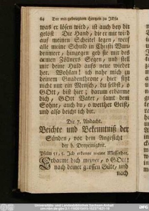 Die 7. Andacht. beichte und Bekenntniß der Sünden, vor dem Angesicht der h. Dreyeinigkeit.