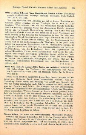 99 [Rezension] Schoeps, Hans-Joachim, Vom himmlischen Fleisch Christi