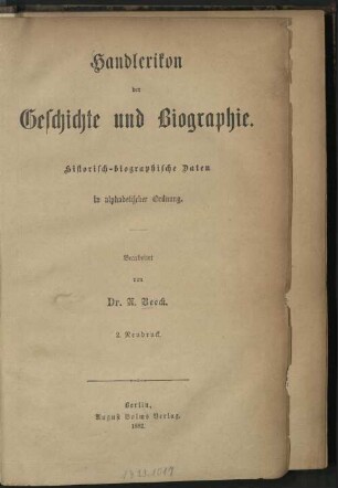 Handlexikon der Geschichte und Biographie : historisch-biographische Daten in alphabetischer Ordnung