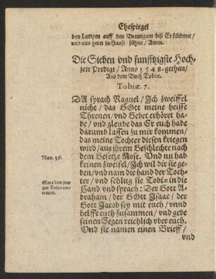 Die Sieben und funfftzigste Hochzeit Predigt/ ...