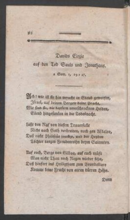Davids Elegie auf den Tod Sauls und Jonathans. 2 Sam. 1, 19 - 27.