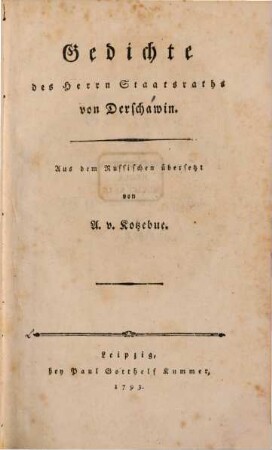 Gedichte des Herrn Staatsraths von Derschawin