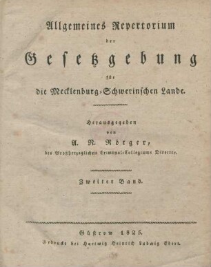 2.1621/1823,1: Allgemeines Repertorium der Gesetzgebung für die Mecklenburg-Schwerinschen Lande