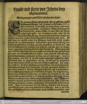 Gnade und segen von Jehova dem allgenugsamen. Wohlgeneigter und Gott-fürchtender Leser!
