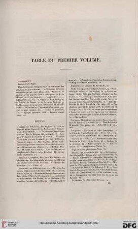 Table du premier volume