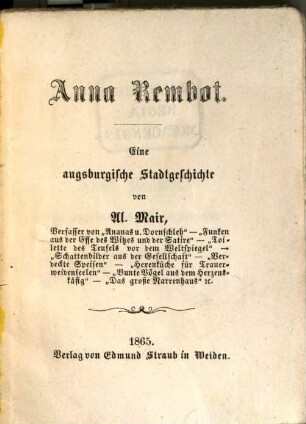 Anna Rembot : eine augsburgische Stadtgeschichte