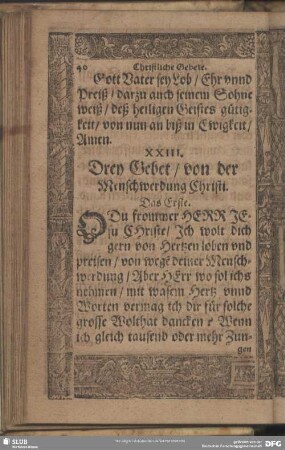 XXIII. Drey Gebet, von der Menschwerdung Christi. Das Erste