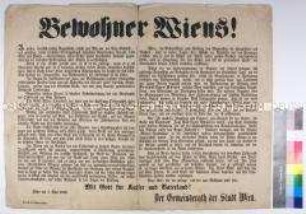 Aufforderung des Gemeinderats von Wien zur Bildung eines Freiwilligen-Korps. Wien, 1. Mai 1859