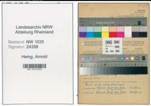 Entnazifizierung Arnold Heing , geb. 11.04.1920 (Bergbaubeflissener)