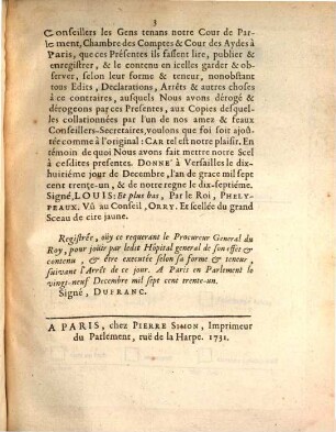 Declaration Du Roy, En Faveur De L'Hôpital General : Donnée à Versailles le 18. Decembre 1731.