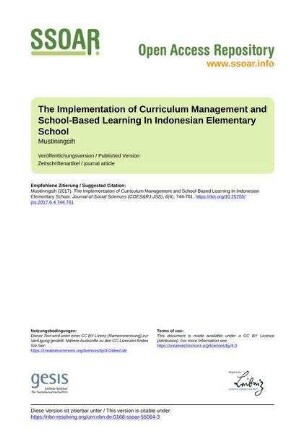 The Implementation of Curriculum Management and School-Based Learning In Indonesian Elementary School