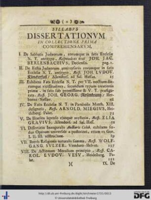 Syllabus Dissertationum.
