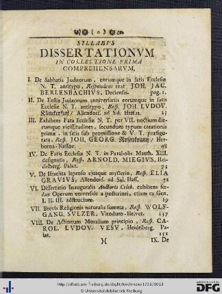 Syllabus Dissertationum.