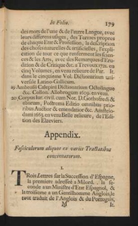 Appendix. Fasciculorum aliquot ex variis Tractatibus concinnatorum.