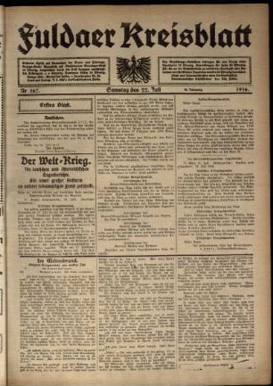 Erste Ausgabe vom Samstag, den 22. Juli 1916.