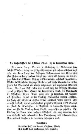 Die Gesandtschaft bei Achilleus (Ilias IX) in dramatischer Form