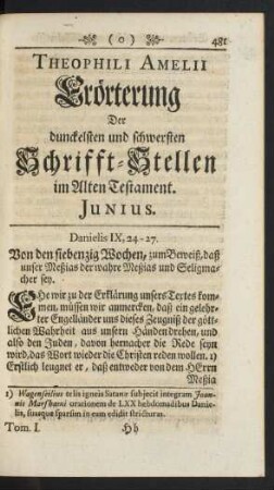 Theophili Amelii Erörterung Der ... Schrifft-Stellen im Alten Testament. Iunius.