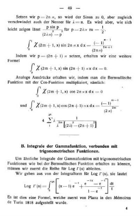 B. Integrale der Gammafunktion, verbunden mit trigonometrischen Funktionen.
