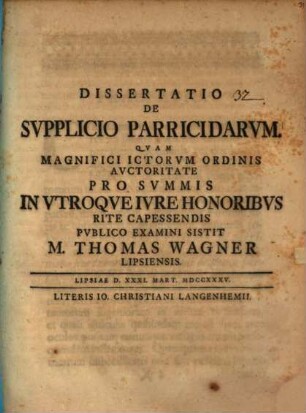 Diss. ... de supplicio parricidarum