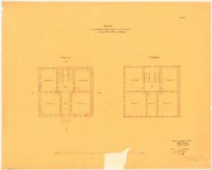 Schloss Klein-Skal bei Turnau Umbau des Waschhauses in ein Logierhaus: Grundriss Erdgeschoss, Grundriss 1. Obergeschoss, Maßstabsleiste