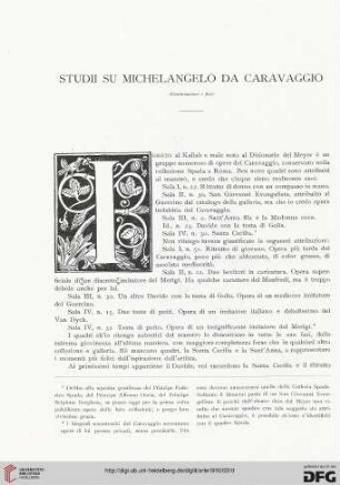 13: Studii su Michelangelo e Caravaggio, [2] : Continuazione e fine