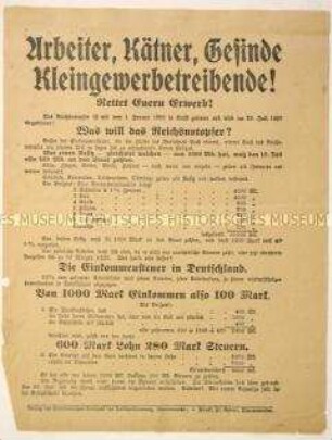 Programmatisches Flugblatt zum Reichsnotopfer und zur Einkommensteuer