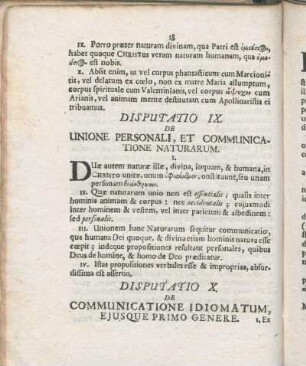 Disputatio IX. De Unione Personali, Et Communicatione Naturarum.