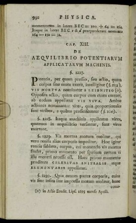 Cap. XIII. De Aequilibrio Potentiarum Applicatarum Machinis