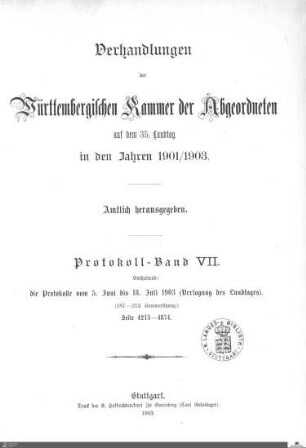 2,90: Landtag Württemberg - Kammer 2, Protokolle 1901-1903, Bd. 7