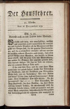 50. Woche, den 16. December 1775