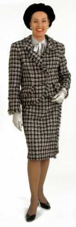 Schwarz-weißes Hahnentritt-Kostüm aus Lace-Tweed