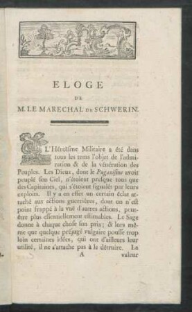 Eloge de M. Le Marechal de Schwerin