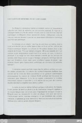 Cent Lieux De Mémoire Pour La Bulgarie