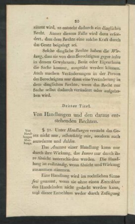 Dritter Titel. Von Handlungen und den daraus entstehenden Rechten
