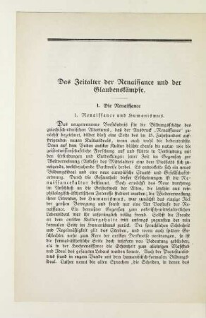Das Zeitalter der Renaissance und der Glaubenskämpfe