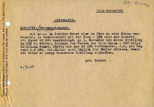 Aktennotiz zur Einhaltung des Stromkontingents