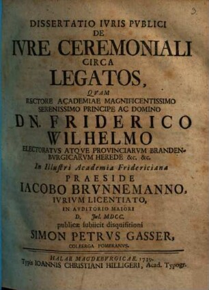 Diss. iuris publ. de iure ceremoniali circa legatos