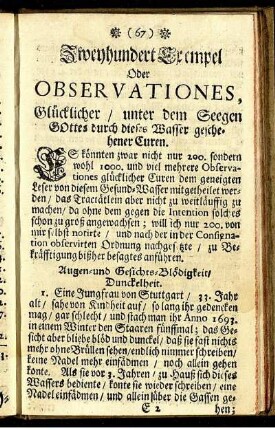 Zweyhundert Exempel Oder Observationes, Glücklicher / unter dem Seegen Gottes durch dieses Wasser geschehener Curen.