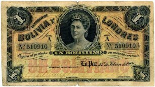 Geldschein, 1 Boliviano, 1.2.1909
