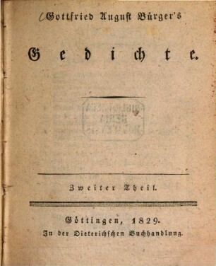 Gottfried August Bürger's Gedichte, 2