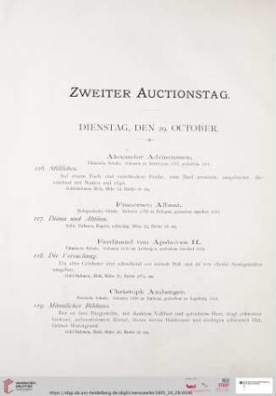Zweiter Auctionstag. Dienstag, den 29. October (Nr. 116 - 245)